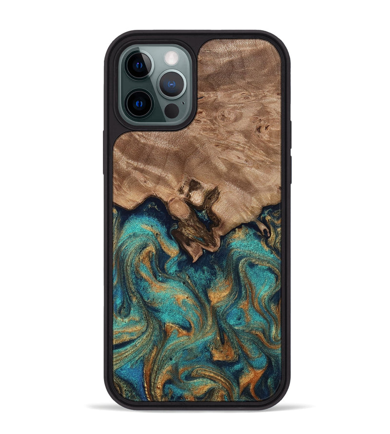 iPhone 12 Pro Max Wood Phone Case - Talon (Teal & Gold, 812110)