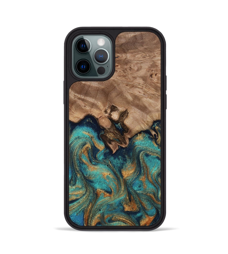 iPhone 12 Pro Wood Phone Case - Talon (Teal & Gold, 812110)