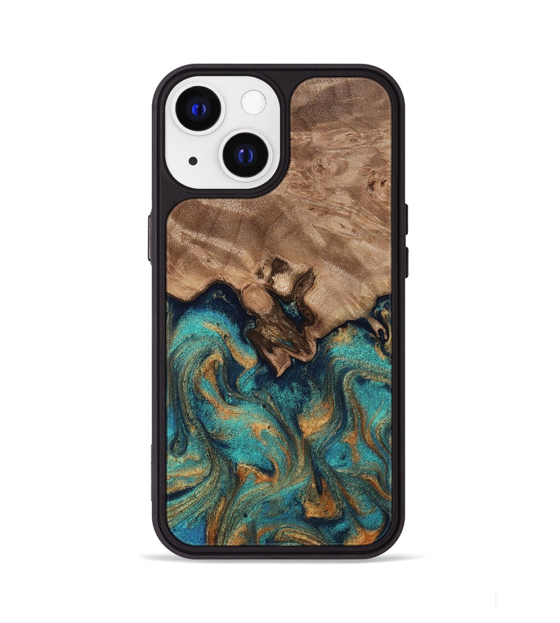 iPhone 13 Wood Phone Case - Talon (Teal & Gold, 812110)