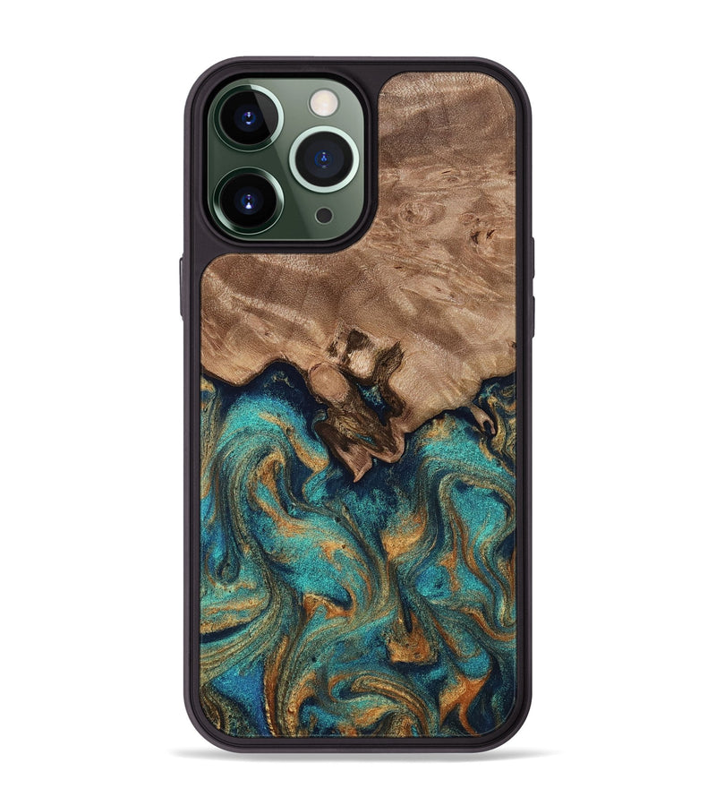 iPhone 13 Pro Max Wood Phone Case - Talon (Teal & Gold, 812110)
