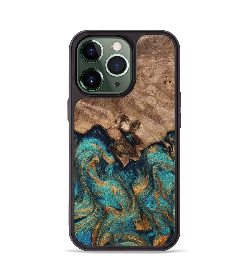 iPhone 13 Pro Wood Phone Case - Talon (Teal & Gold, 812110)