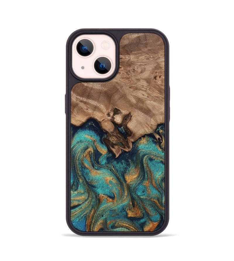 iPhone 14 Wood Phone Case - Talon (Teal & Gold, 812110)