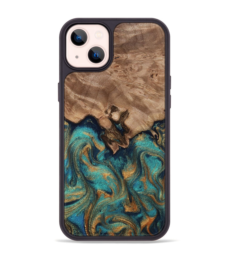 iPhone 14 Plus Wood Phone Case - Talon (Teal & Gold, 812110)