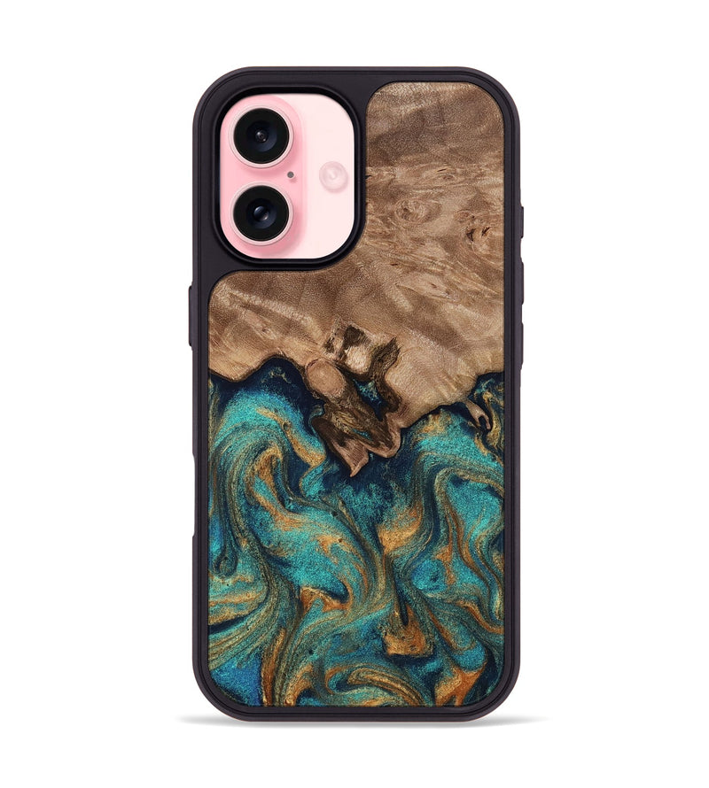 iPhone 16 Wood Phone Case - Talon (Teal & Gold, 812110)