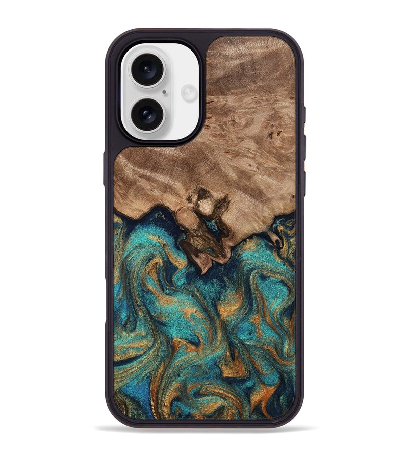 iPhone 16 Plus Wood Phone Case - Talon (Teal & Gold, 812110)