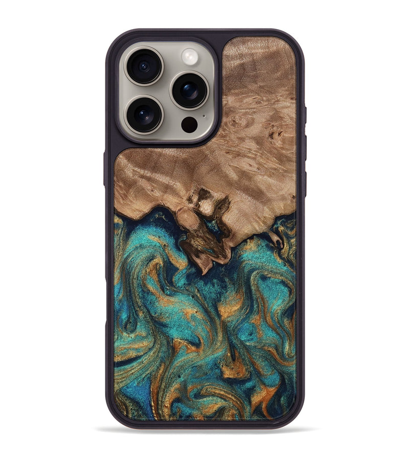 iPhone 16 Pro Max Wood Phone Case - Talon (Teal & Gold, 812110)