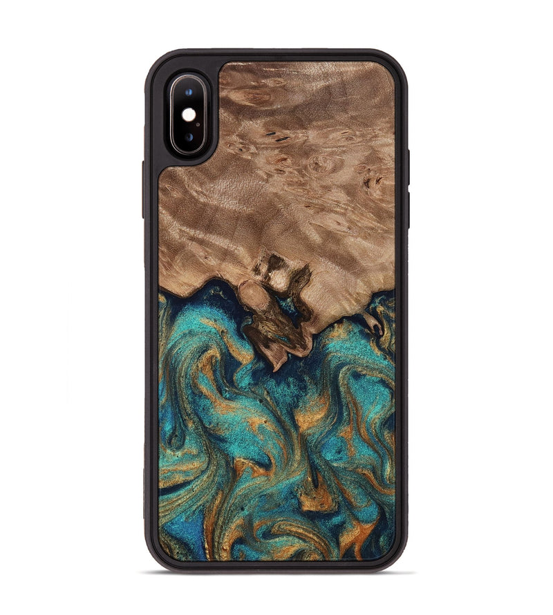 iPhone Xs Max Wood Phone Case - Talon (Teal & Gold, 812110)