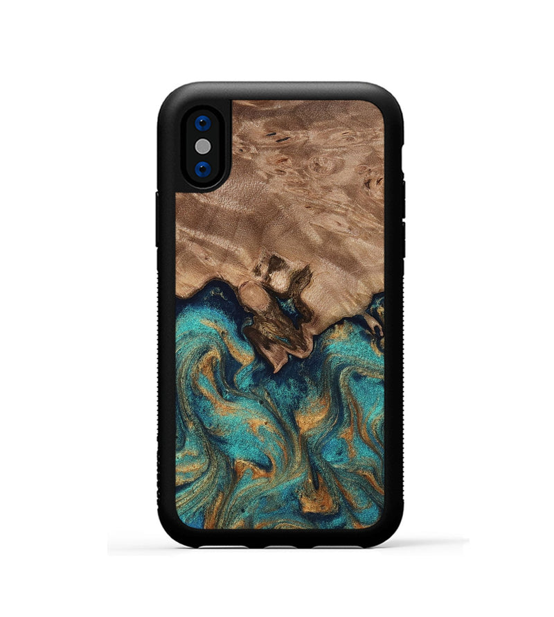 iPhone Xs Wood Phone Case - Talon (Teal & Gold, 812110)