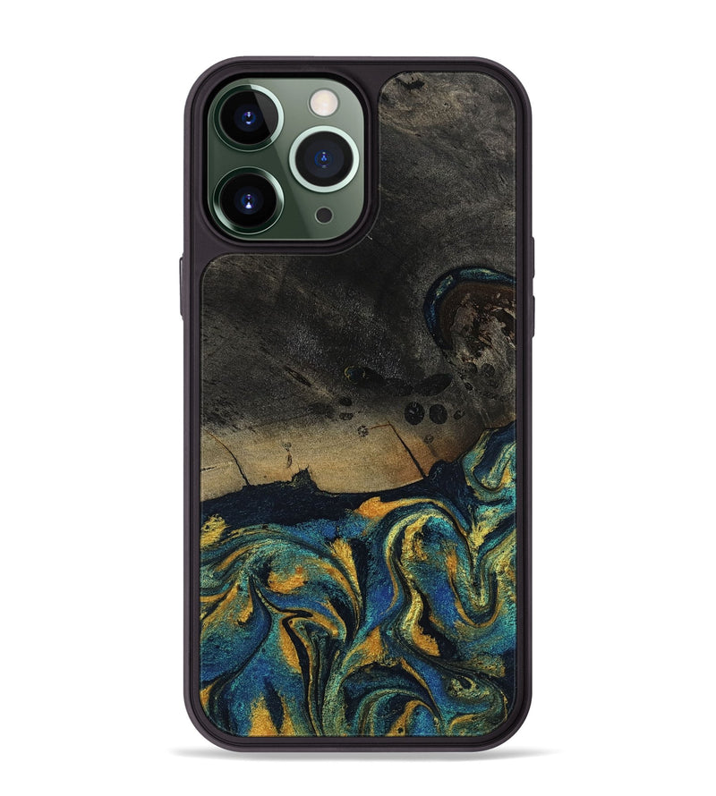 iPhone 13 Pro Max Wood Phone Case - Kaizen (Teal & Gold, 812113)