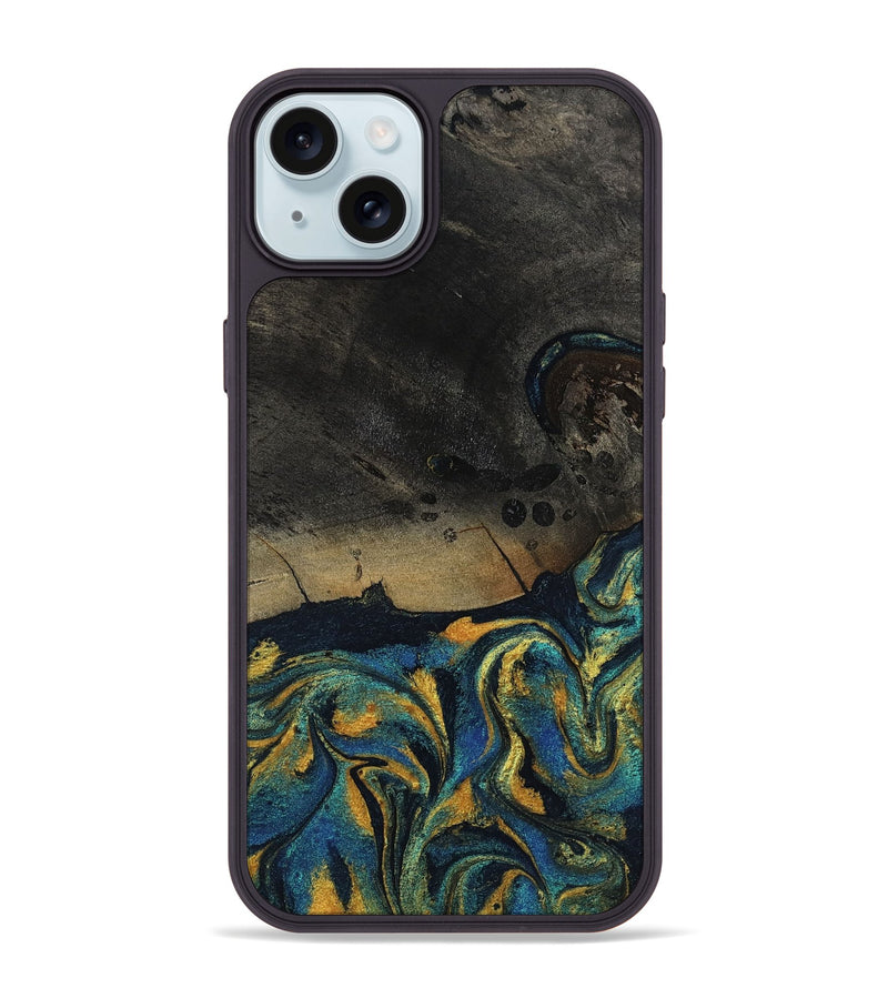 iPhone 15 Plus Wood Phone Case - Kaizen (Teal & Gold, 812113)