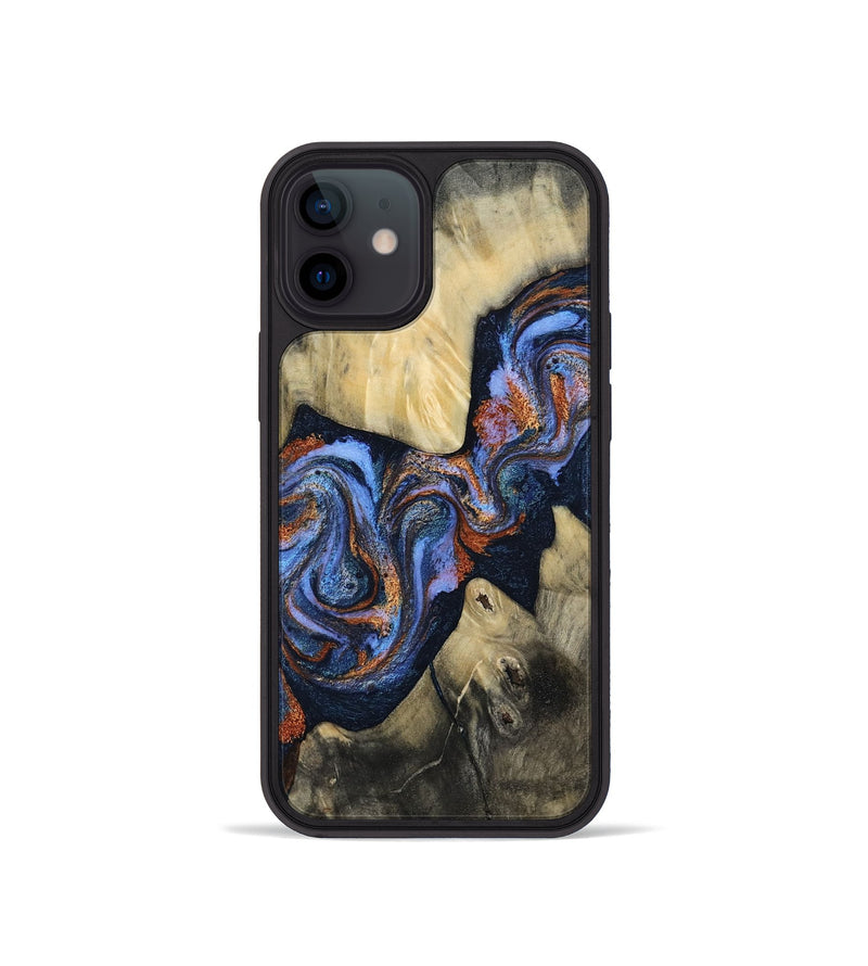 iPhone 12 mini Wood Phone Case - Susie (Teal & Gold, 812117)