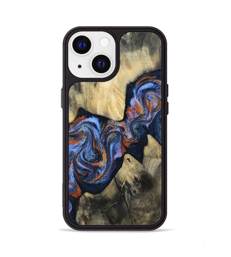 iPhone 13 Wood Phone Case - Susie (Teal & Gold, 812117)