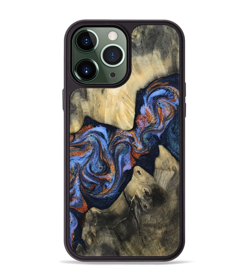 iPhone 13 Pro Max Wood Phone Case - Susie (Teal & Gold, 812117)