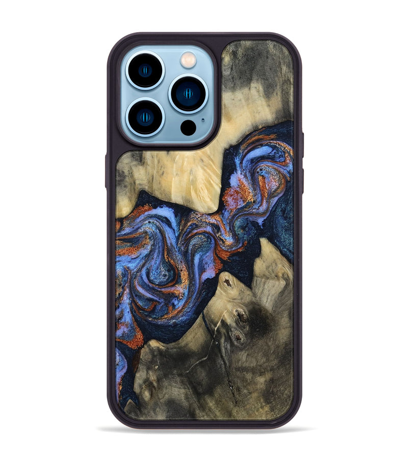 iPhone 14 Pro Max Wood Phone Case - Susie (Teal & Gold, 812117)