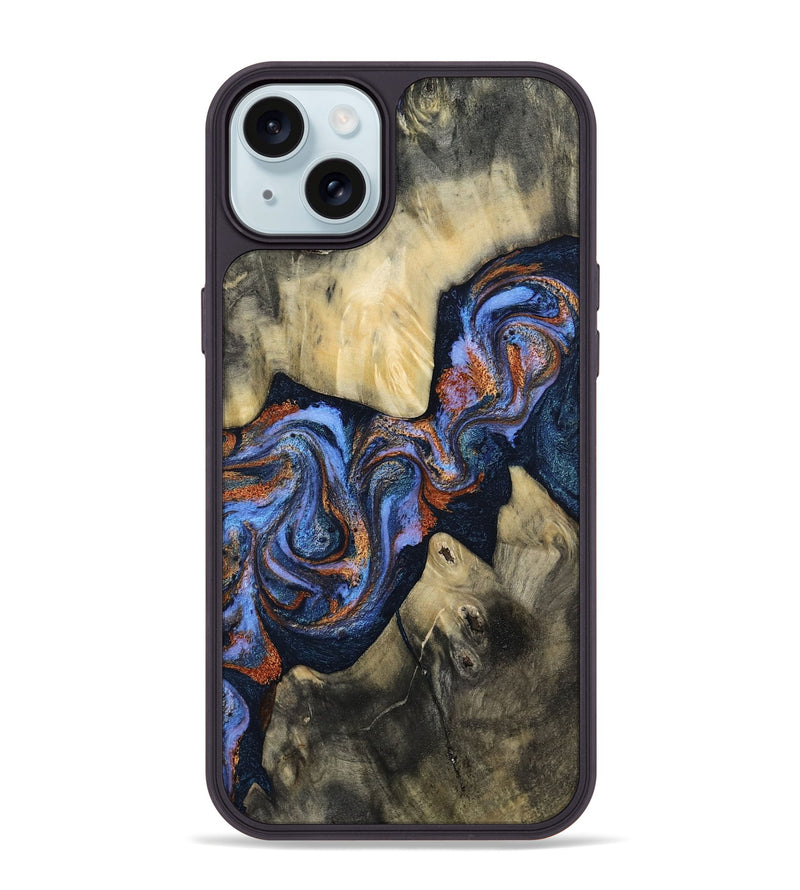 iPhone 15 Plus Wood Phone Case - Susie (Teal & Gold, 812117)