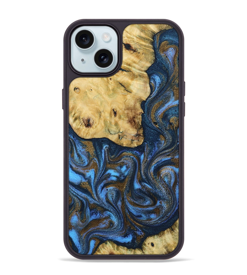 iPhone 15 Plus Wood Phone Case - Flossie (Teal & Gold, 812118)
