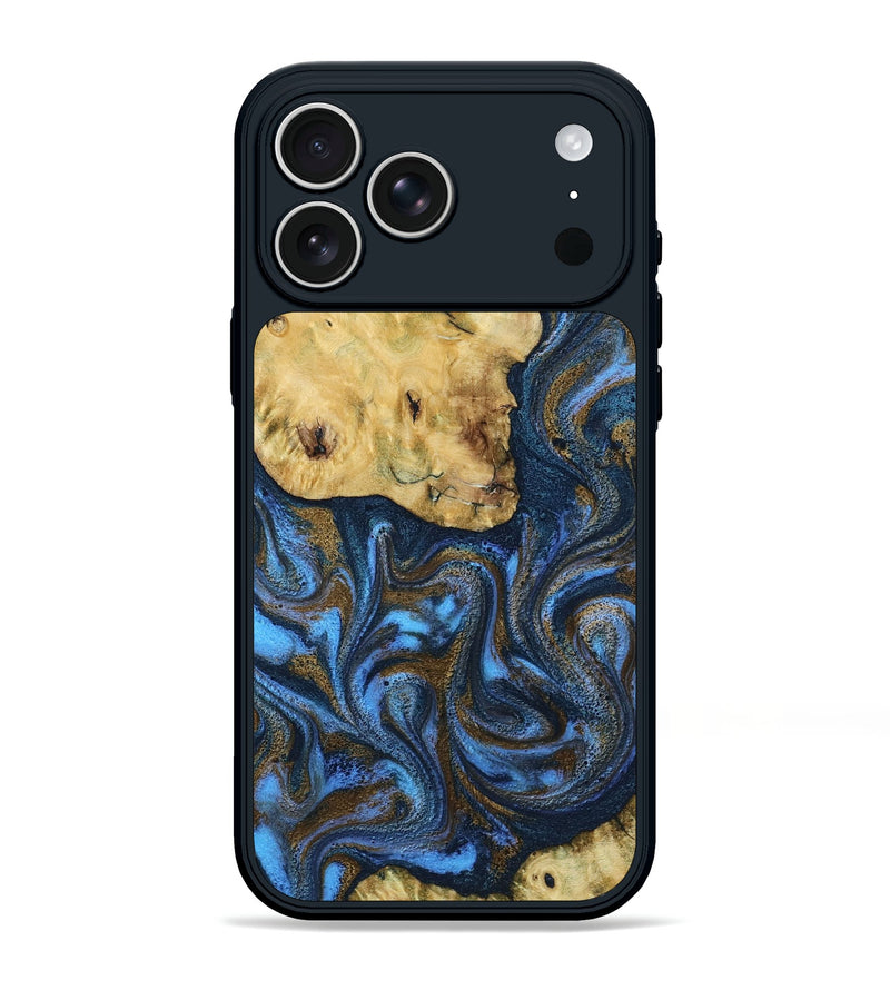 iPhone 17 Pro Max Wood Phone Case - Flossie (Teal & Gold, 812118)