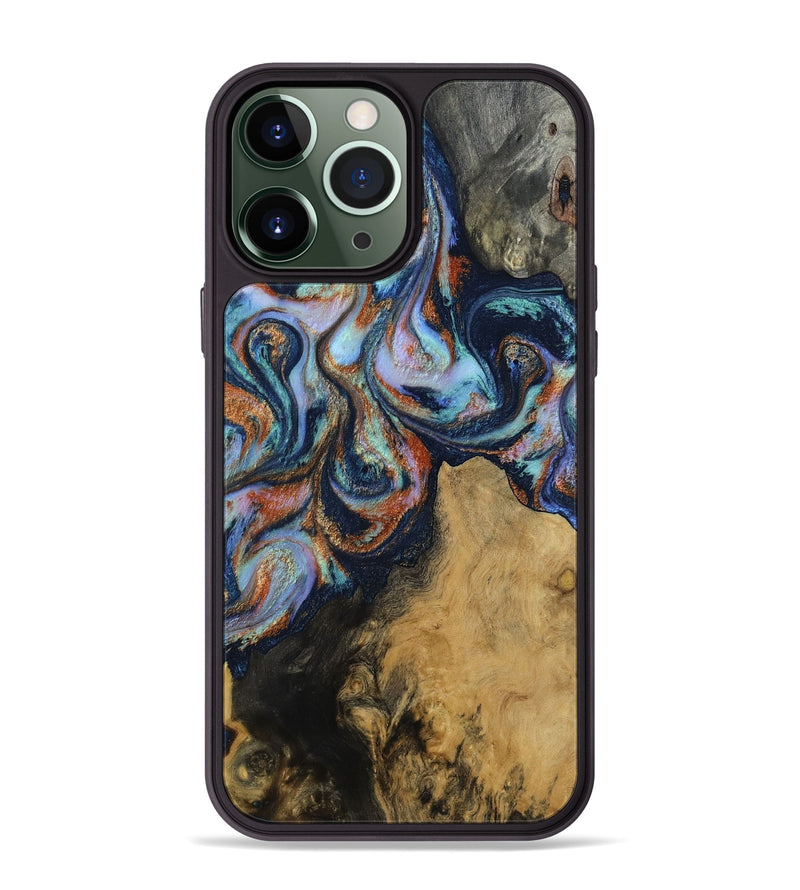 iPhone 13 Pro Max Wood Phone Case - Katlyn (Teal & Gold, 812119)