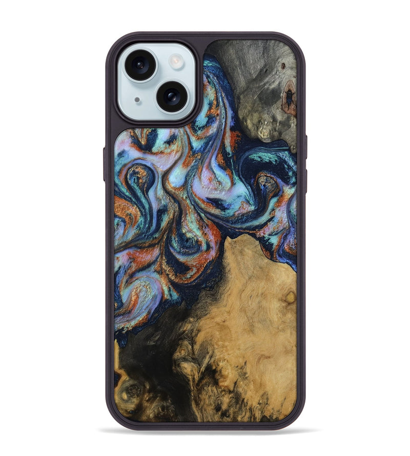 iPhone 15 Plus Wood Phone Case - Katlyn (Teal & Gold, 812119)