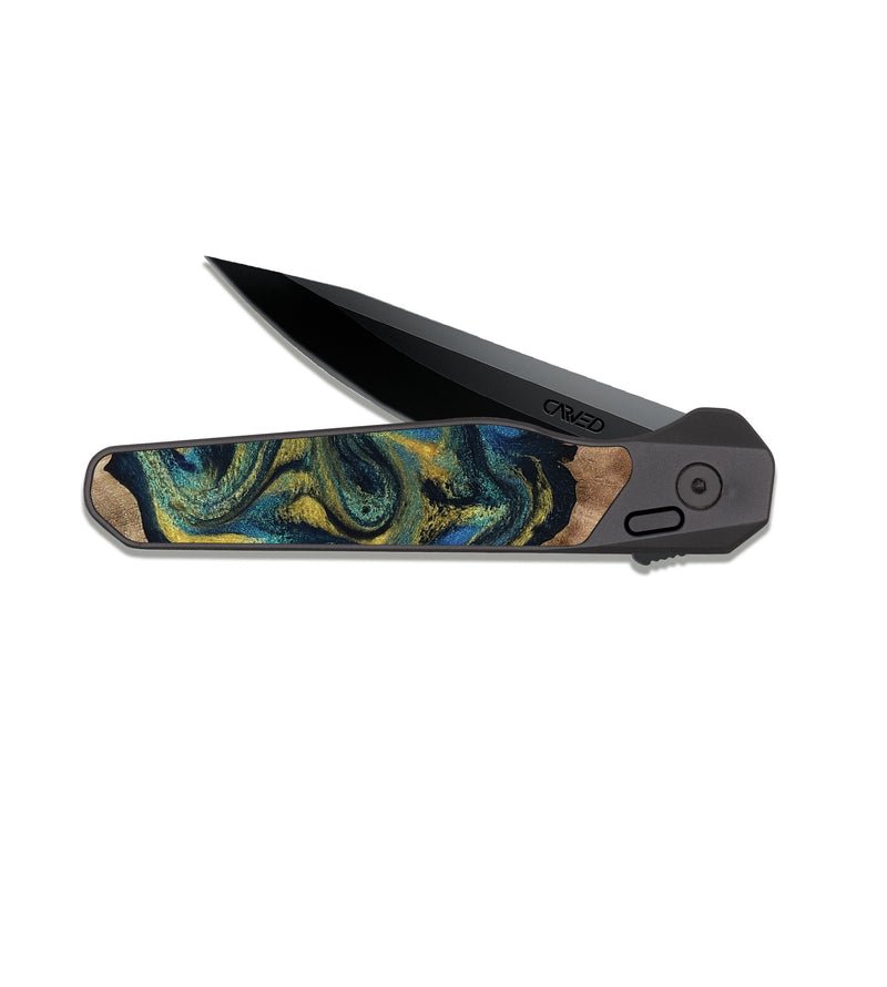 EDC Dark Slate Wood Pocket Knife - Dannie (Teal & Gold, 812151)