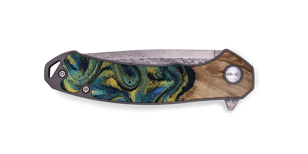 EDC Wood Pocket Knife - Dannie (Teal & Gold, 812151)