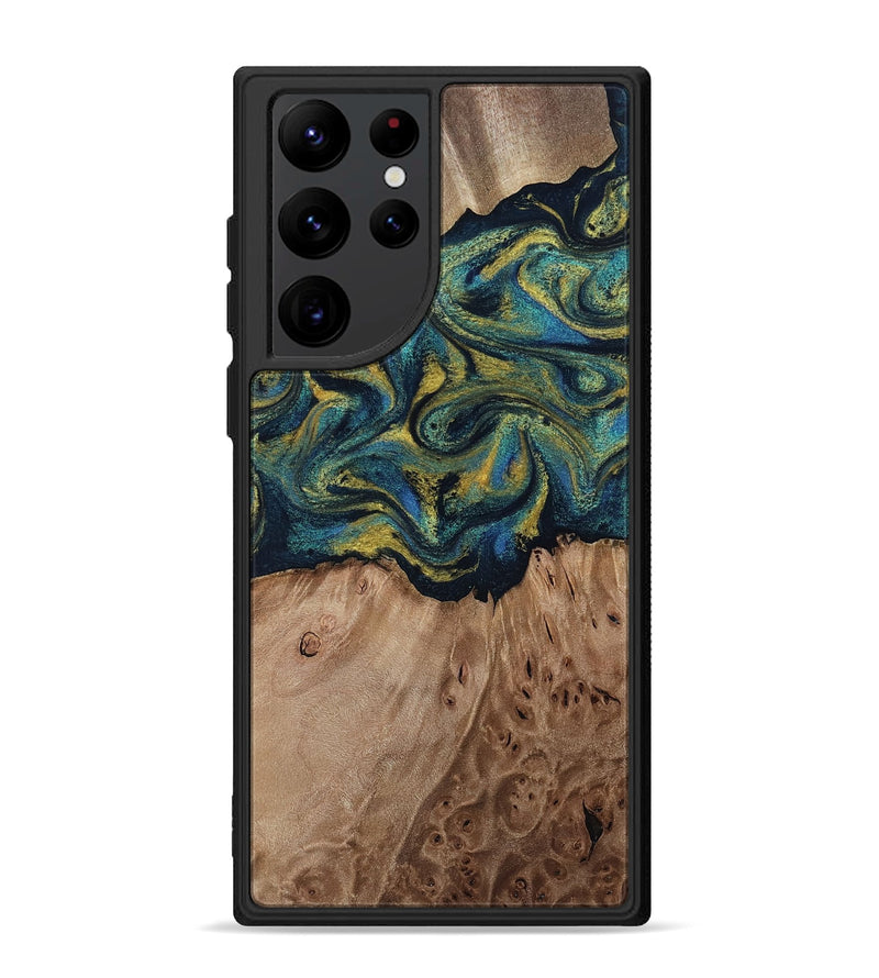 Galaxy S22 Ultra Wood Phone Case - Dannie (Teal & Gold, 812151)