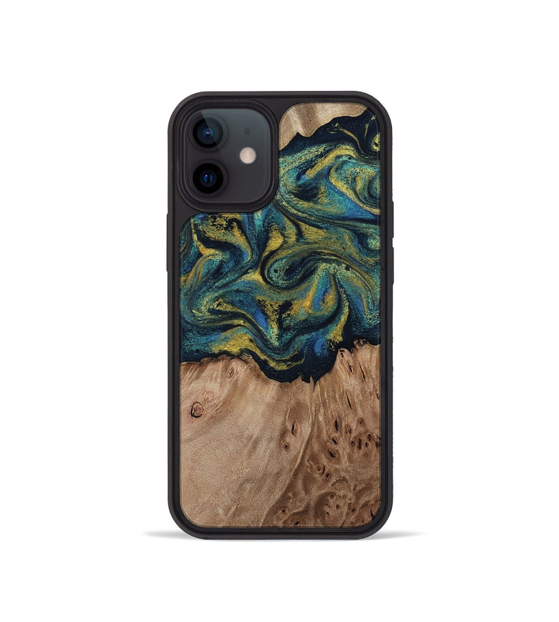 iPhone 12 mini Wood Phone Case - Dannie (Teal & Gold, 812151)