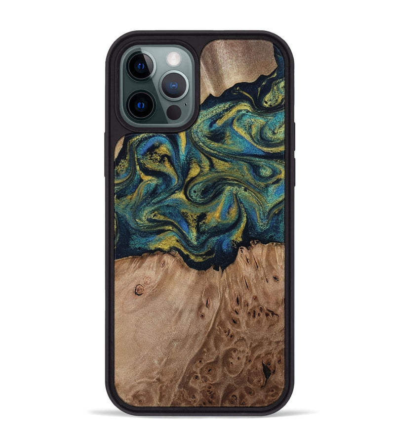 iPhone 12 Pro Max Wood Phone Case - Dannie (Teal & Gold, 812151)