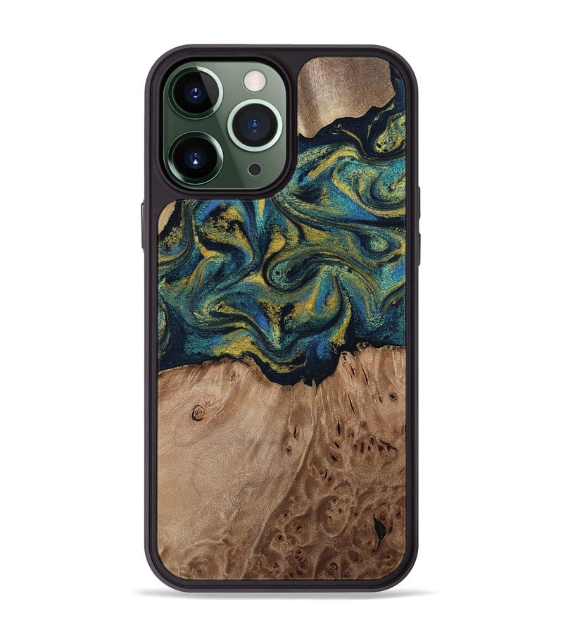 iPhone 13 Pro Max Wood Phone Case - Dannie (Teal & Gold, 812151)