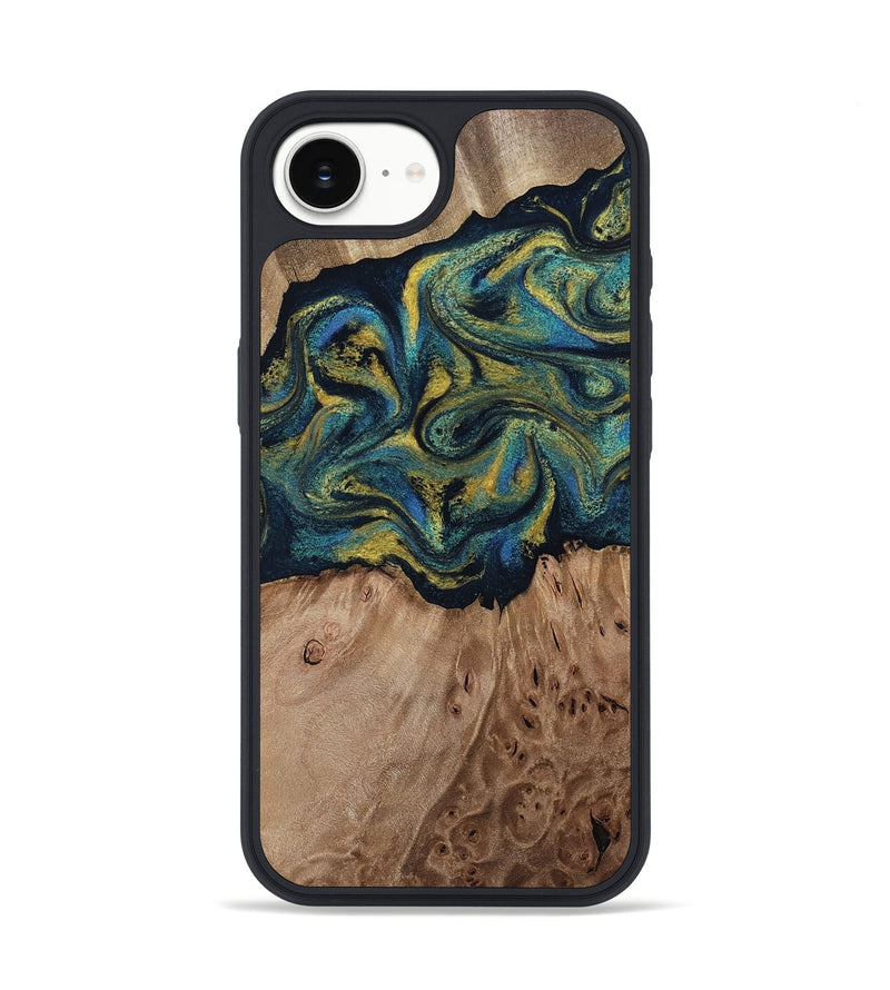 iPhone 16e Wood Phone Case - Dannie (Teal & Gold, 812151)