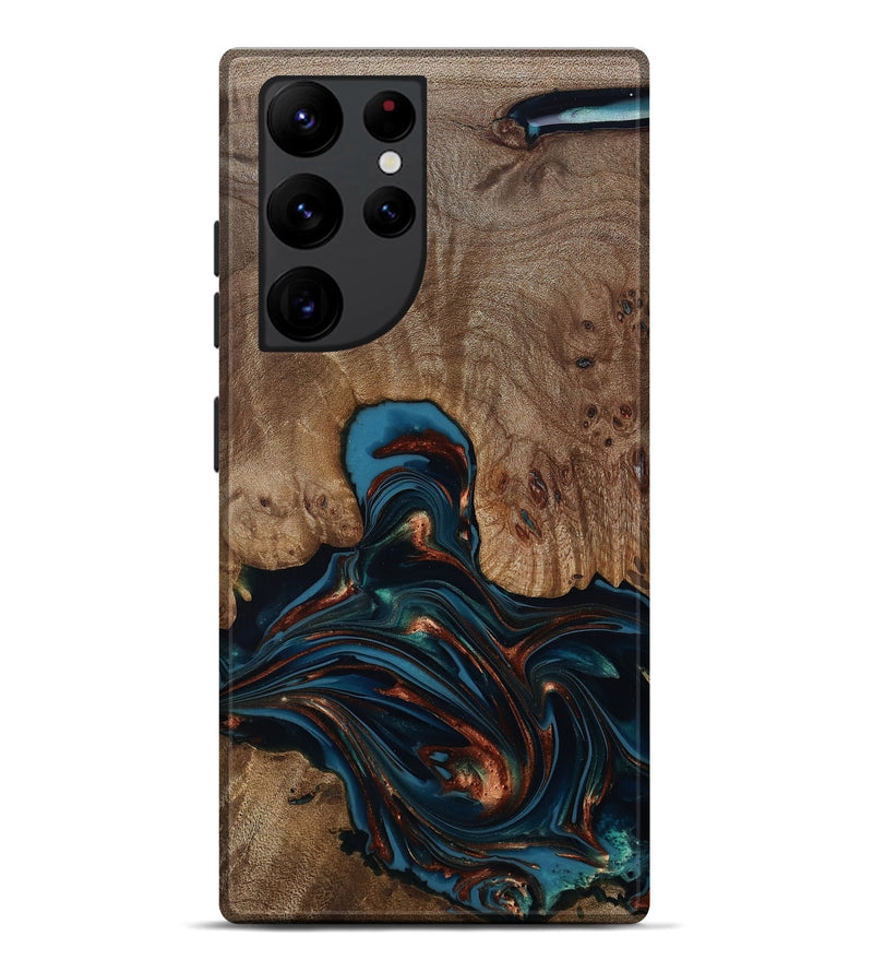 Galaxy S22 Ultra Wood Live Edge Phone Case - Kelli (Teal & Gold, 812196)