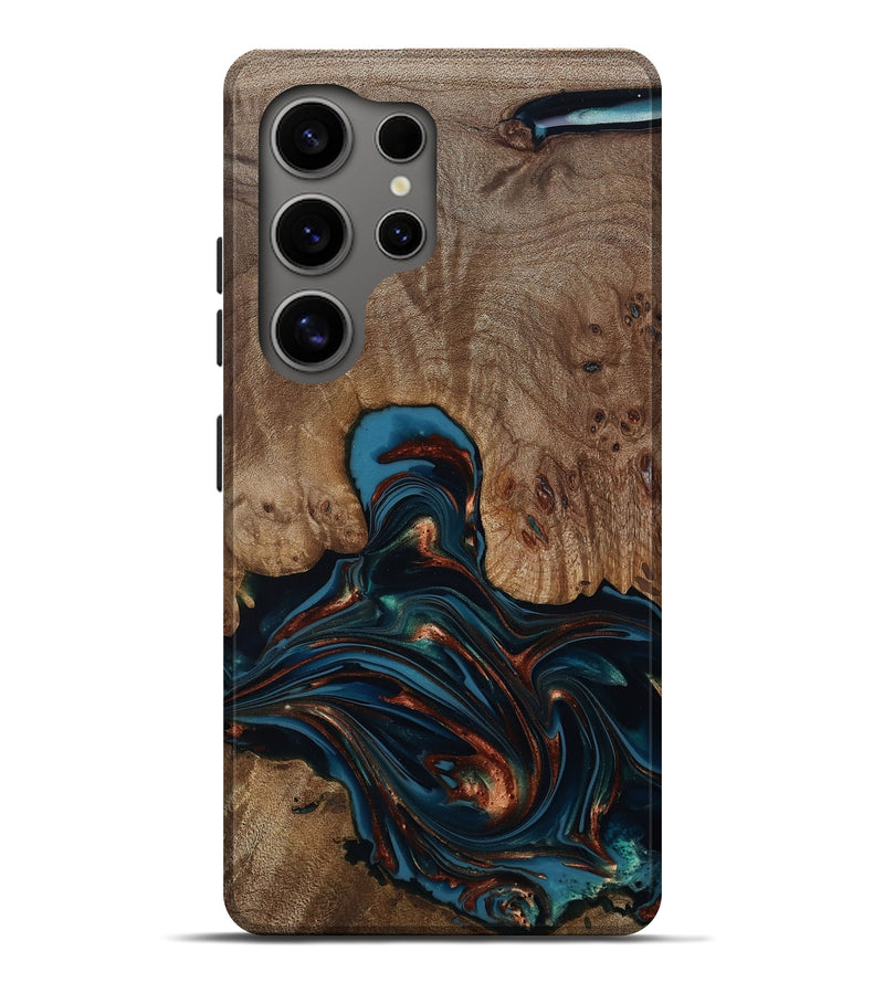 Galaxy S25 Ultra Wood Live Edge Phone Case - Kelli (Teal & Gold, 812196)