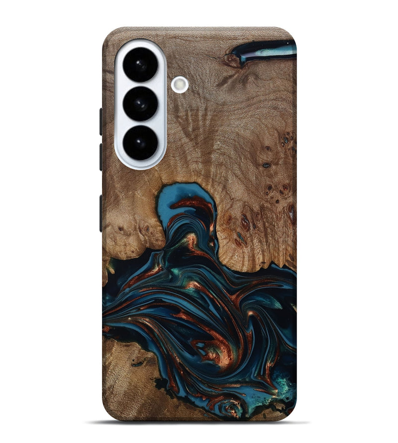 Galaxy S26 Plus Wood Live Edge Phone Case - Kelli (Teal & Gold, 812196)