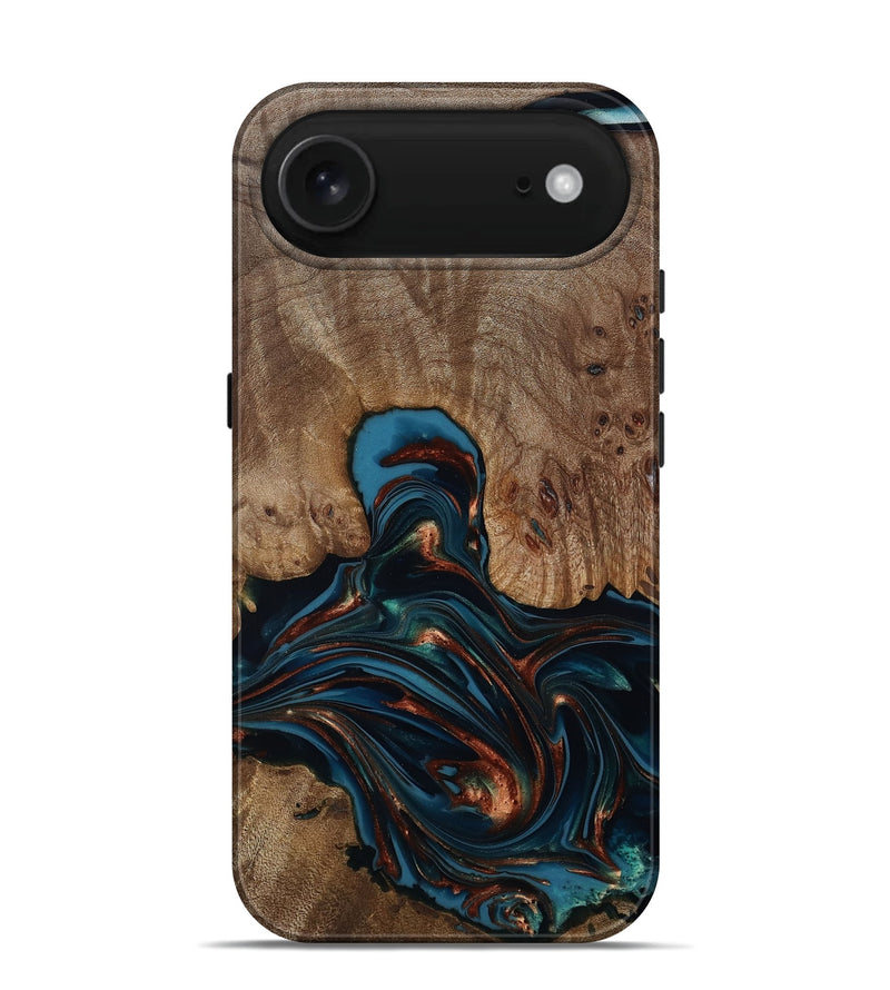 iPhone 17 Air Wood Live Edge Phone Case - Kelli (Teal & Gold, 812196)