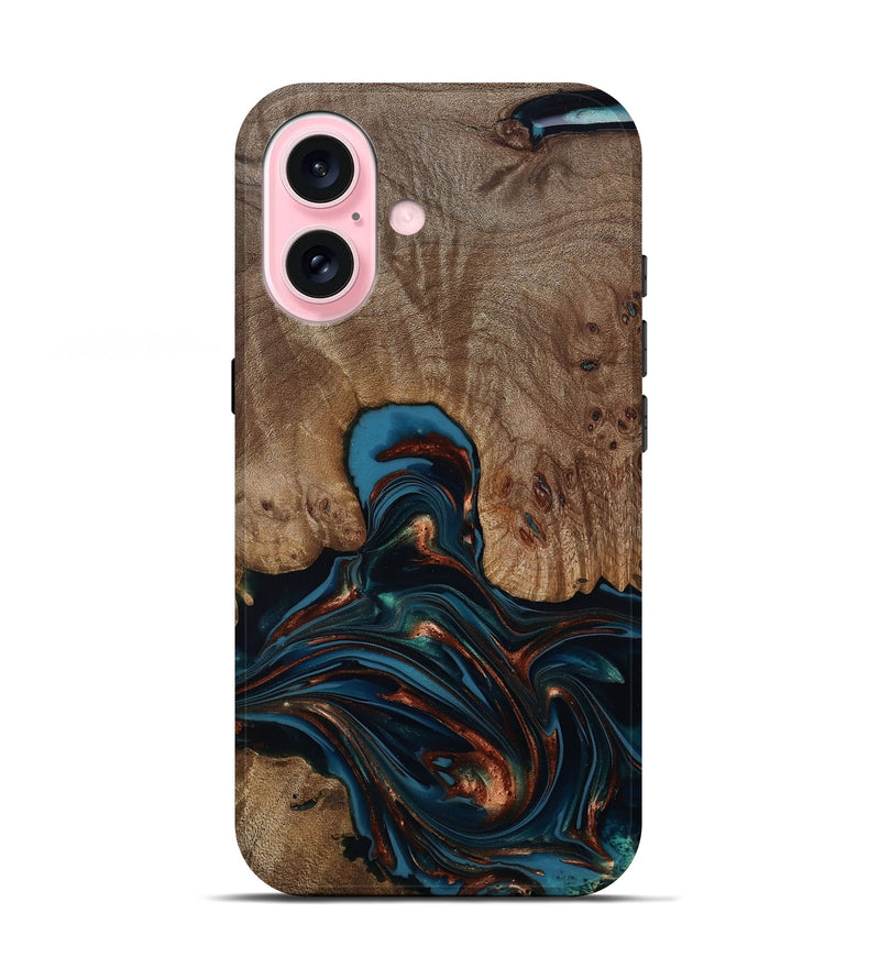 iPhone 17 Wood Live Edge Phone Case - Kelli (Teal & Gold, 812196)