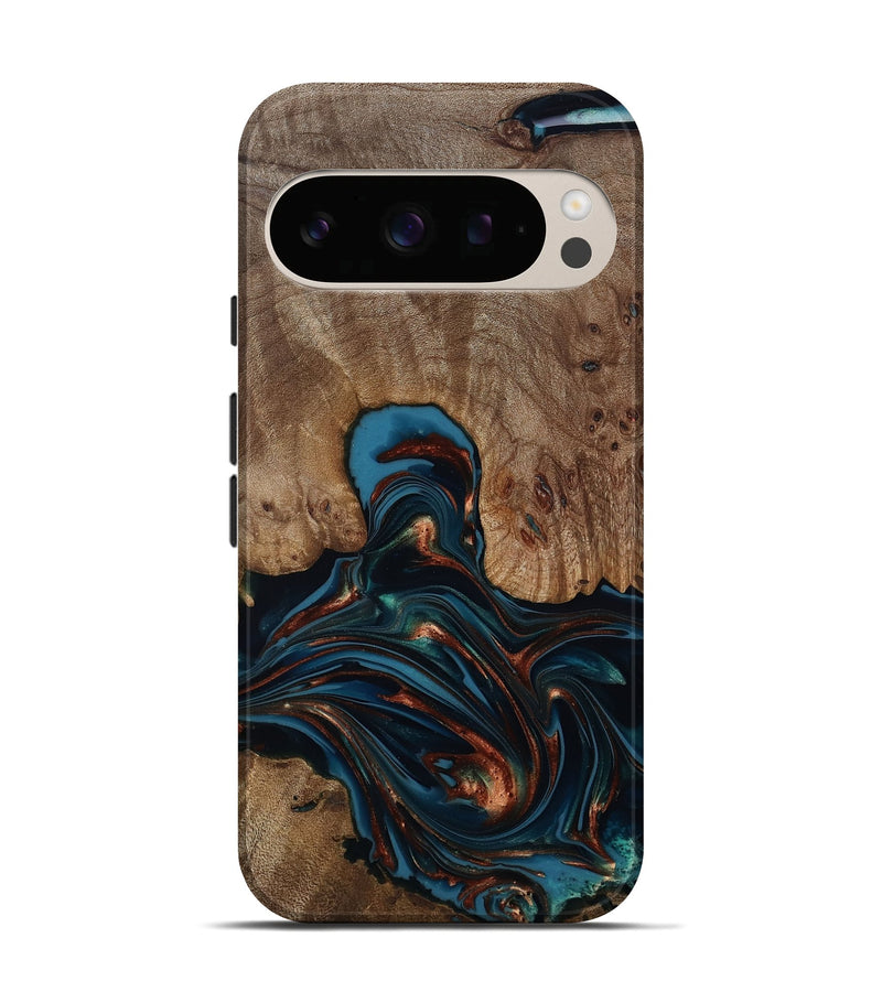 Pixel 10 Pro Wood Live Edge Phone Case - Kelli (Teal & Gold, 812196)