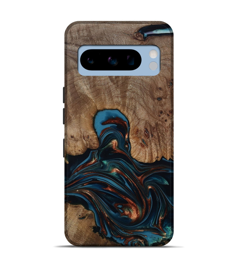 Pixel 8 Pro Wood Live Edge Phone Case - Kelli (Teal & Gold, 812196)