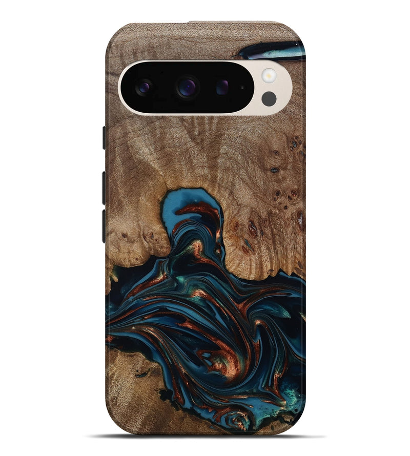 Pixel 9 Pro XL Wood Live Edge Phone Case - Kelli (Teal & Gold, 812196)