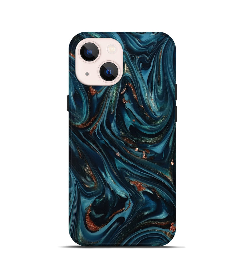 iPhone 13 mini ResinArt Live Edge Phone Case - Bridger (Teal & Gold, 812197)