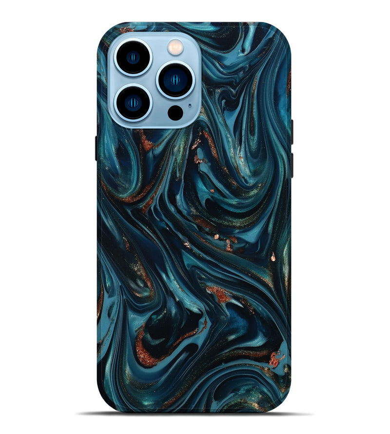 iPhone 14 Pro Max ResinArt Live Edge Phone Case - Bridger (Teal & Gold, 812197)