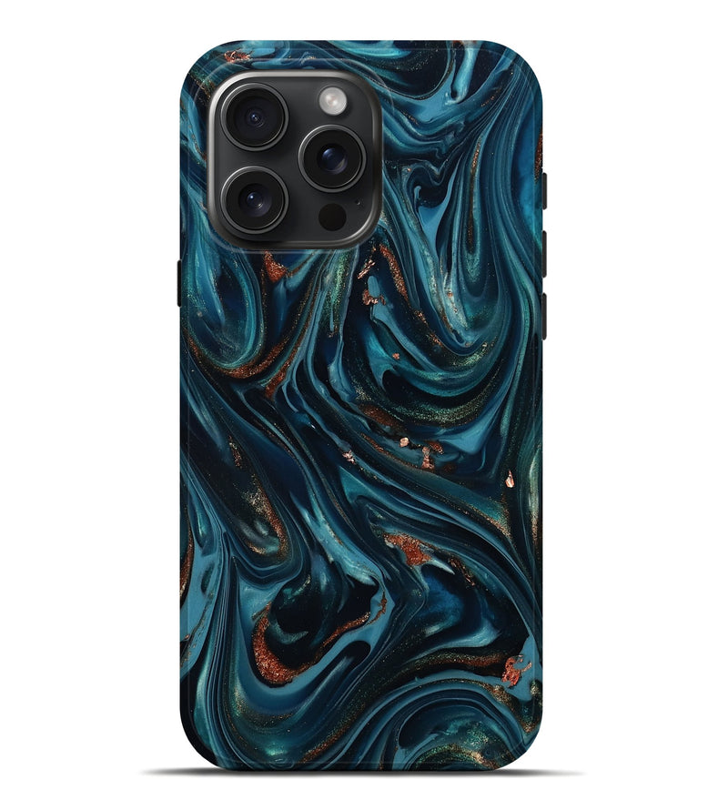 iPhone 16 Pro Max ResinArt Live Edge Phone Case - Bridger (Teal & Gold, 812197)