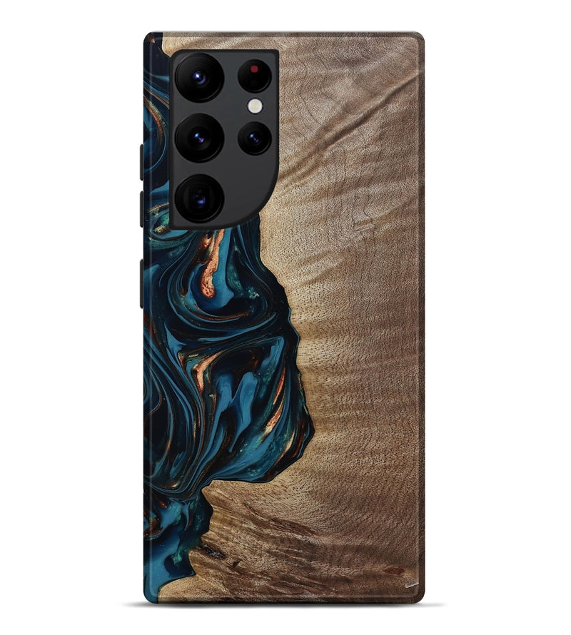 Galaxy S22 Ultra Wood Live Edge Phone Case - Weldon (Teal & Gold, 812198)