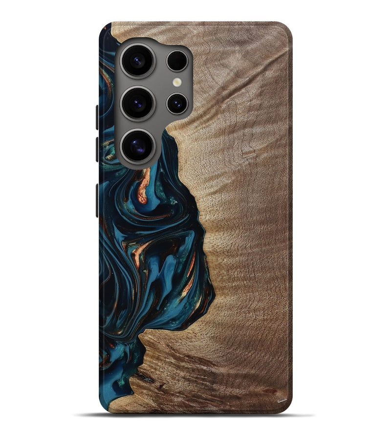 Galaxy S25 Ultra Wood Live Edge Phone Case - Weldon (Teal & Gold, 812198)
