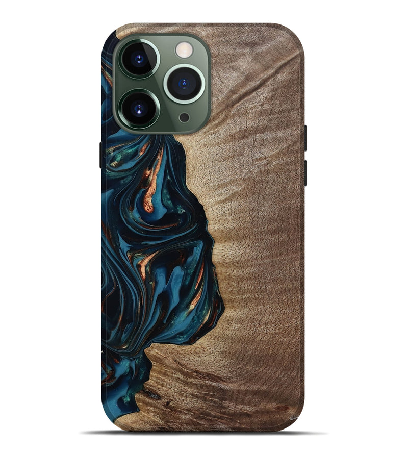 iPhone 13 Pro Max Wood Live Edge Phone Case - Weldon (Teal & Gold, 812198)