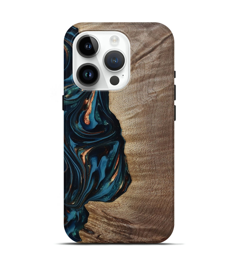 iPhone 15 Pro Wood Live Edge Phone Case - Weldon (Teal & Gold, 812198)