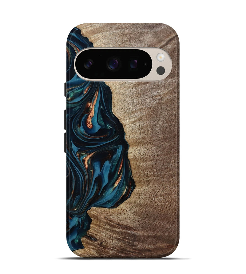 Pixel 10 Pro Wood Live Edge Phone Case - Weldon (Teal & Gold, 812198)