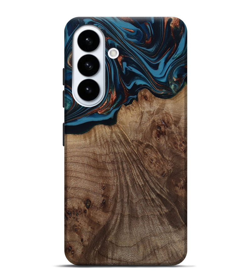 Galaxy S26 Plus Wood Live Edge Phone Case - Yolanda (Teal & Gold, 812200)