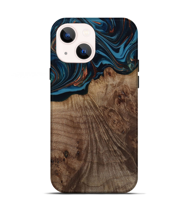 iPhone 13 Wood Live Edge Phone Case - Yolanda (Teal & Gold, 812200)