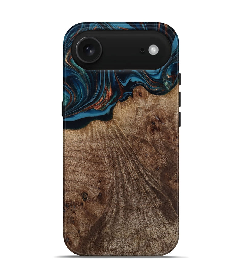 iPhone 17 Air Wood Live Edge Phone Case - Yolanda (Teal & Gold, 812200)