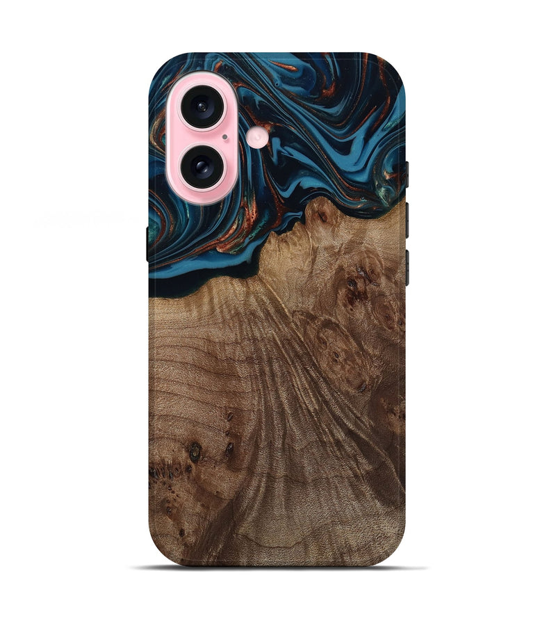 iPhone 17 Wood Live Edge Phone Case - Yolanda (Teal & Gold, 812200)